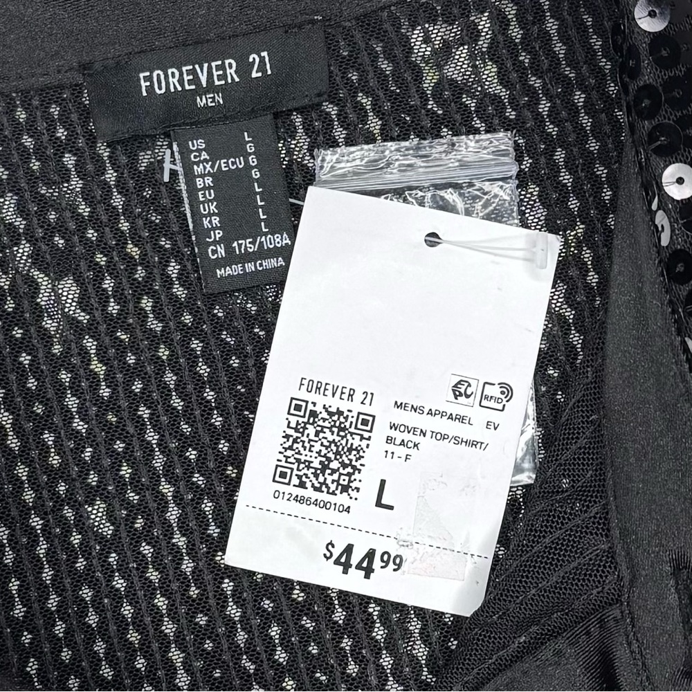 Forever 21 Elegant Black Sequin Men's Shirt - Picture 7 of 8
